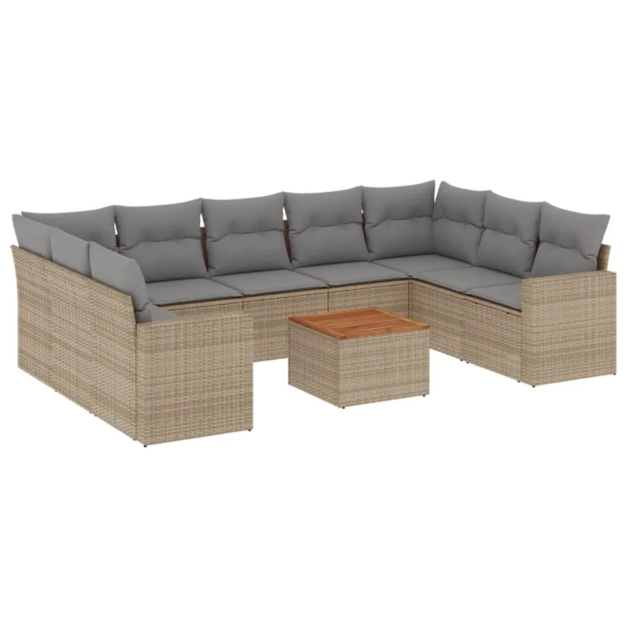 Salon de jardin avec coussins 10 pcs beige résine tressée - 2