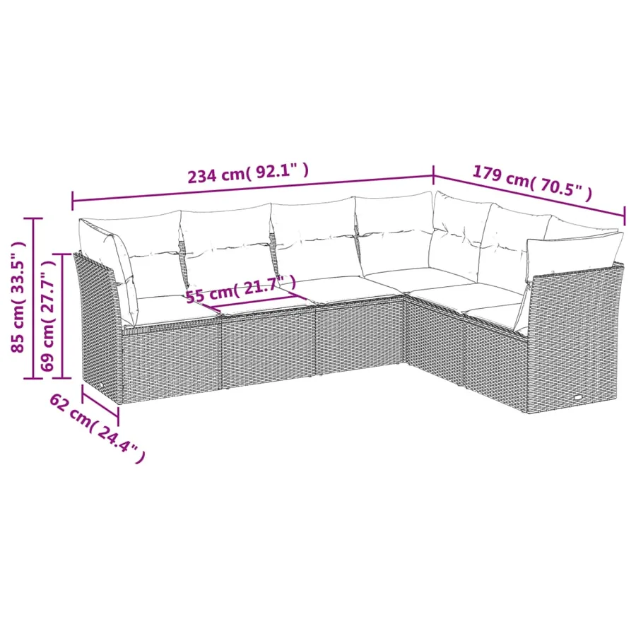Salon de jardin avec coussins 6 pcs beige résine tressée - 6
