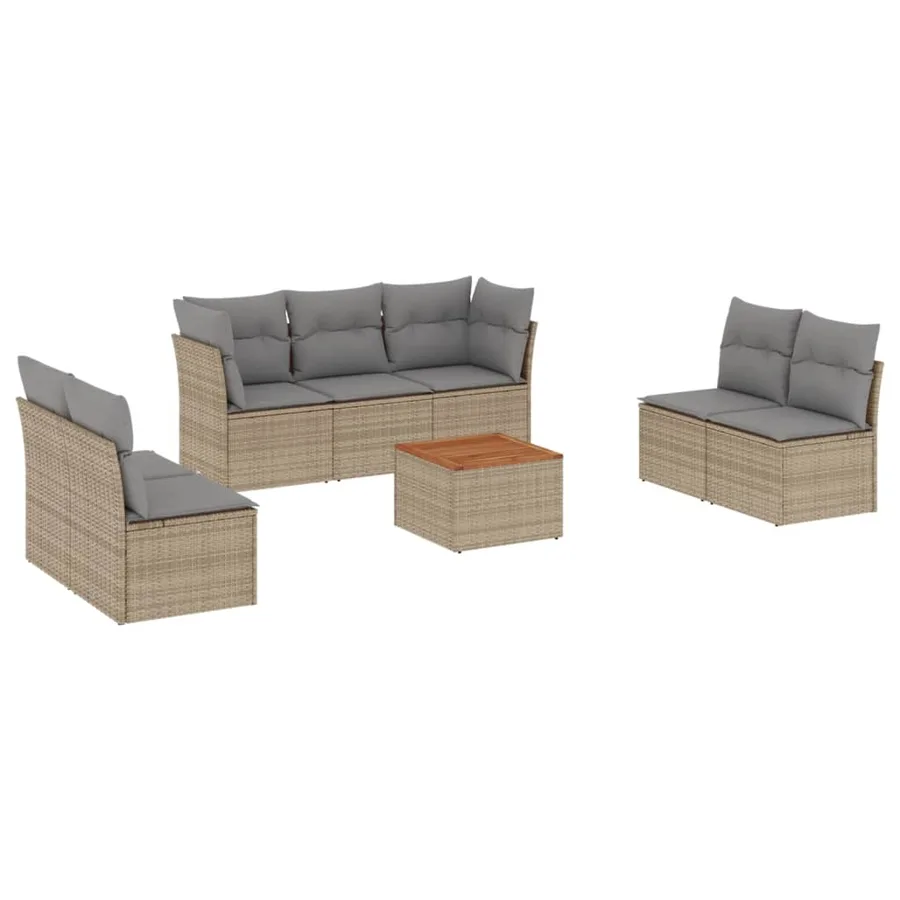 Salon de jardin avec coussins 8 pcs beige résine tressée - 2