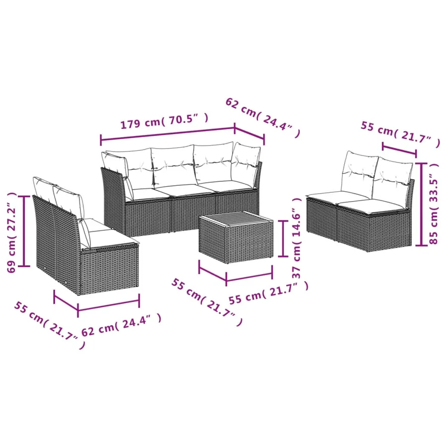 Salon de jardin avec coussins 8 pcs beige résine tressée - 3