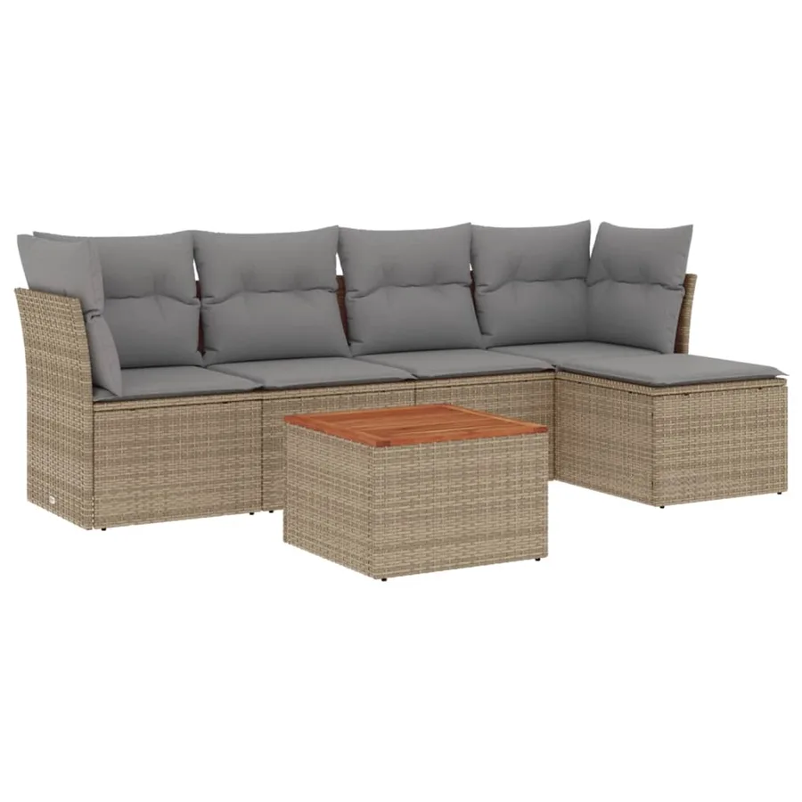 Salon de jardin avec coussins 6 pcs beige résine tressée - 2