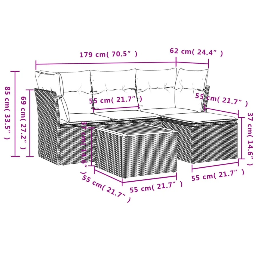 Salon de jardin avec coussins 5 pcs beige résine tressée - 3