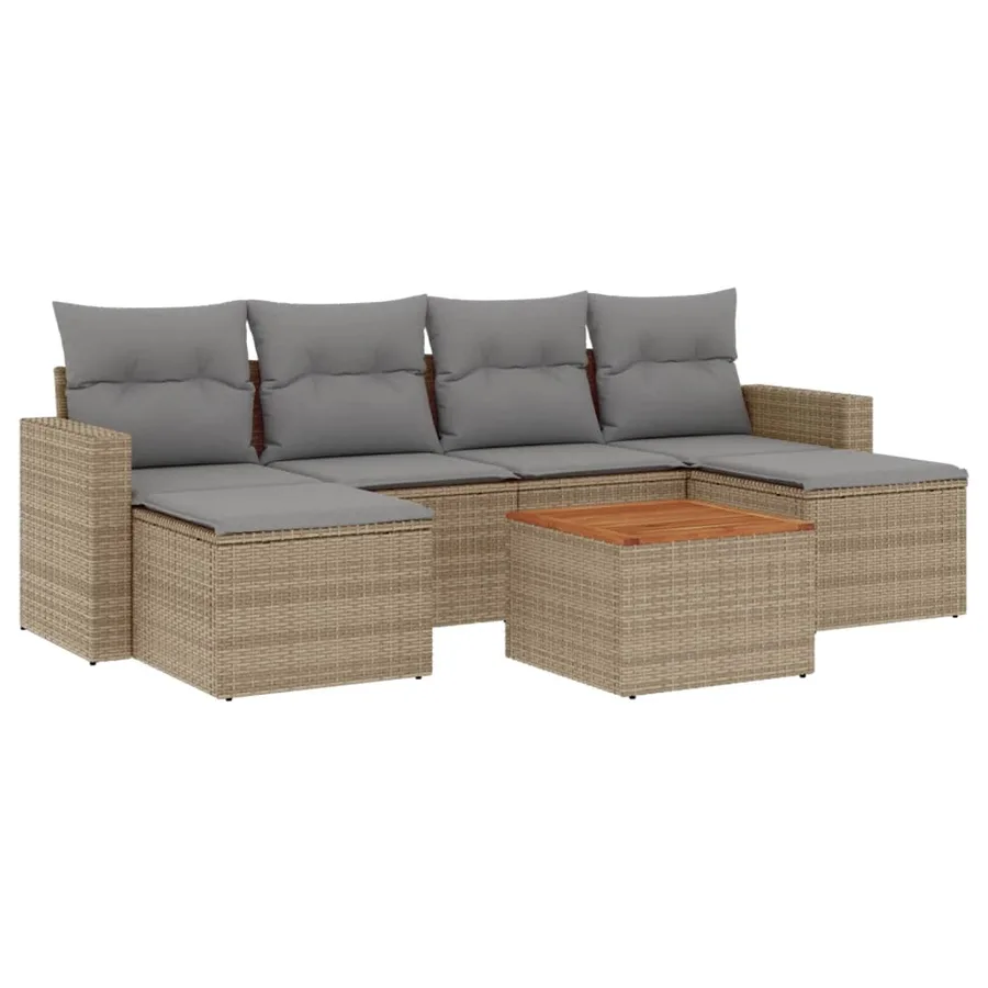 Salon de jardin avec coussins 7 pcs beige résine tressée - 2