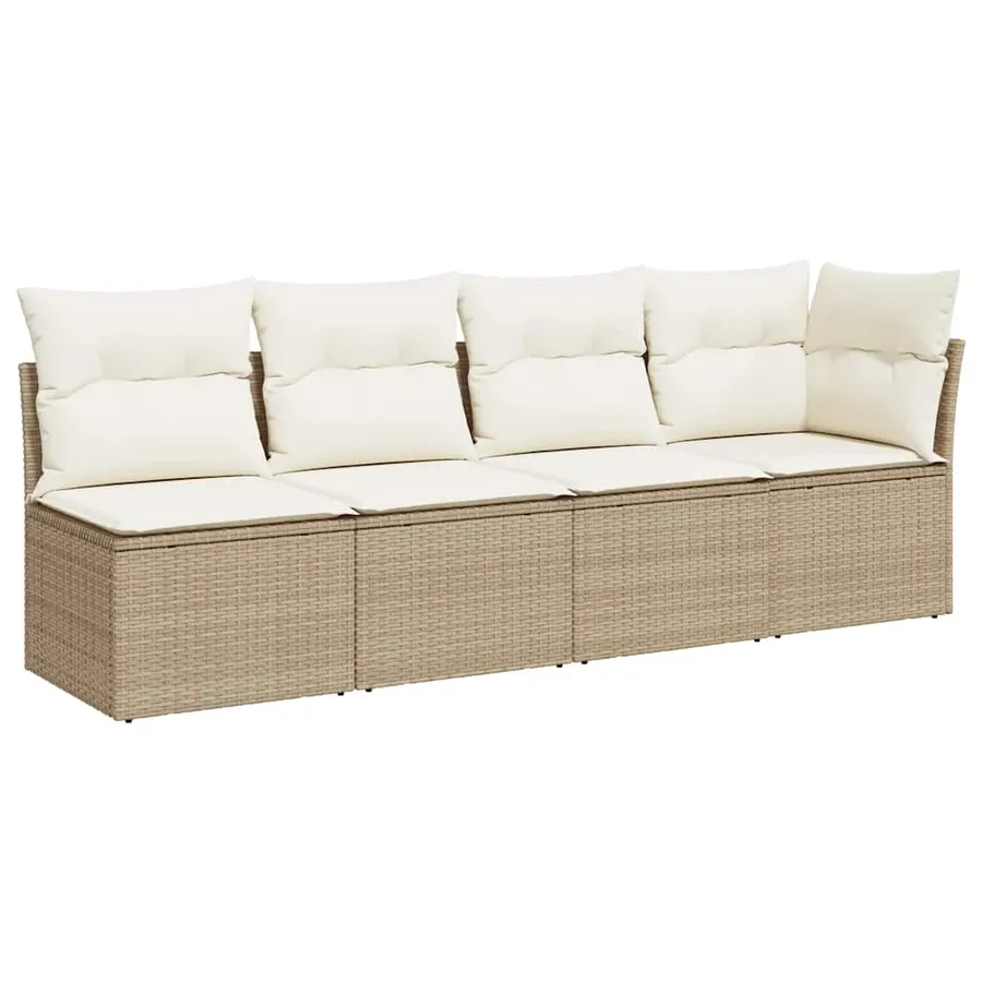 Canapé de jardin avec coussins 4 places beige résine tressée - 2