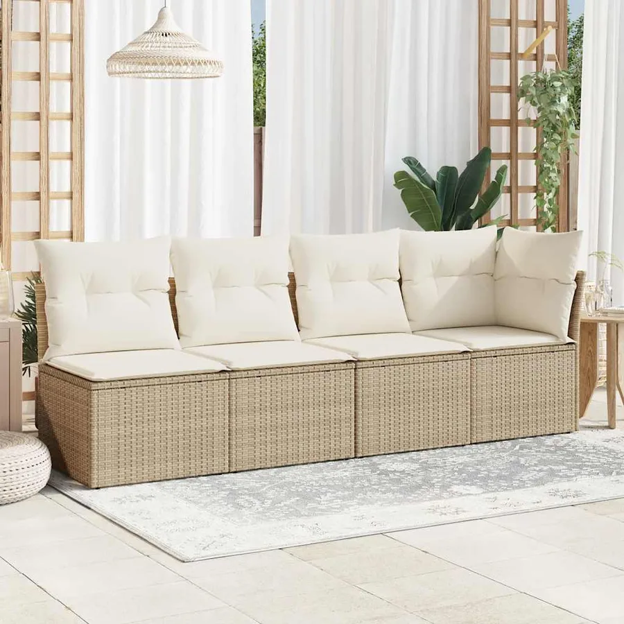 Canapé de jardin avec coussins 4 places beige résine tressée - 3