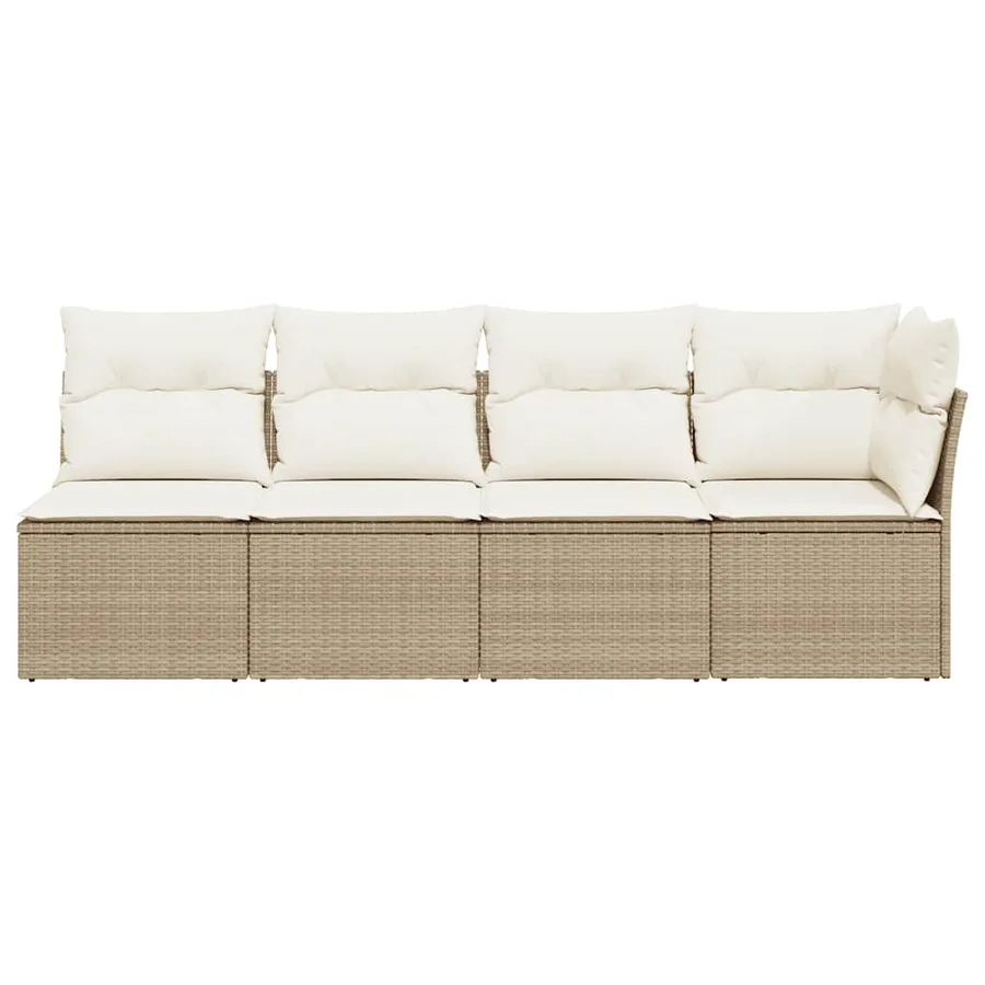Canapé de jardin avec coussins 4 places beige résine tressée - 4
