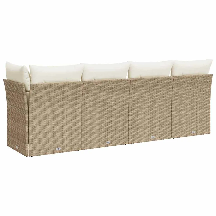 Canapé de jardin avec coussins 4 places beige résine tressée - 6