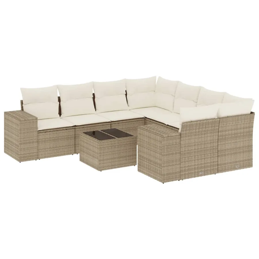 Salon de jardin avec coussins 9 pcs beige résine tressée - 2