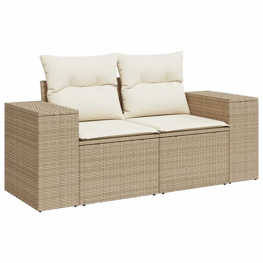 Salon de jardin avec coussins 9 pcs beige résine tressée - 5