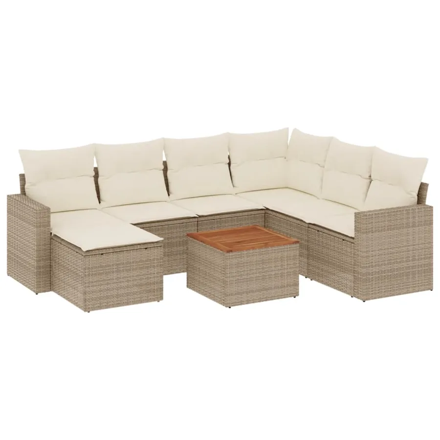 Salon de jardin avec coussins 8 pcs beige résine tressée - 2