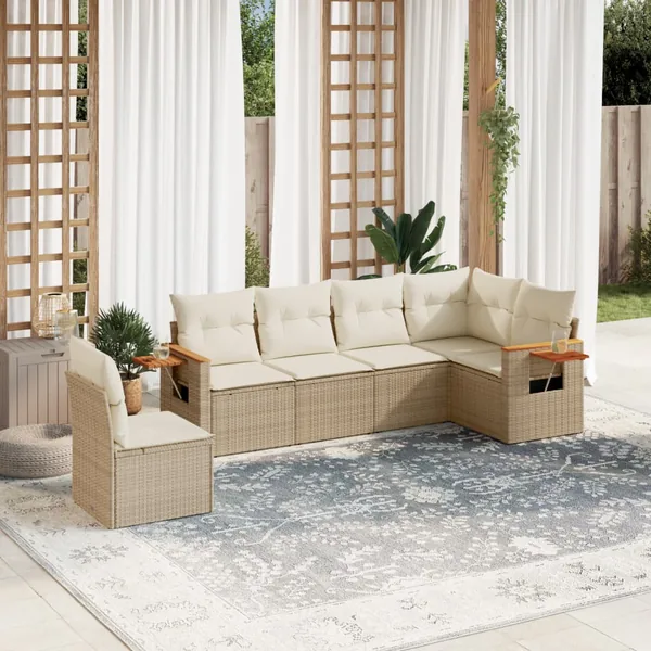Salon de jardin avec coussins 6 pcs beige résine tressée