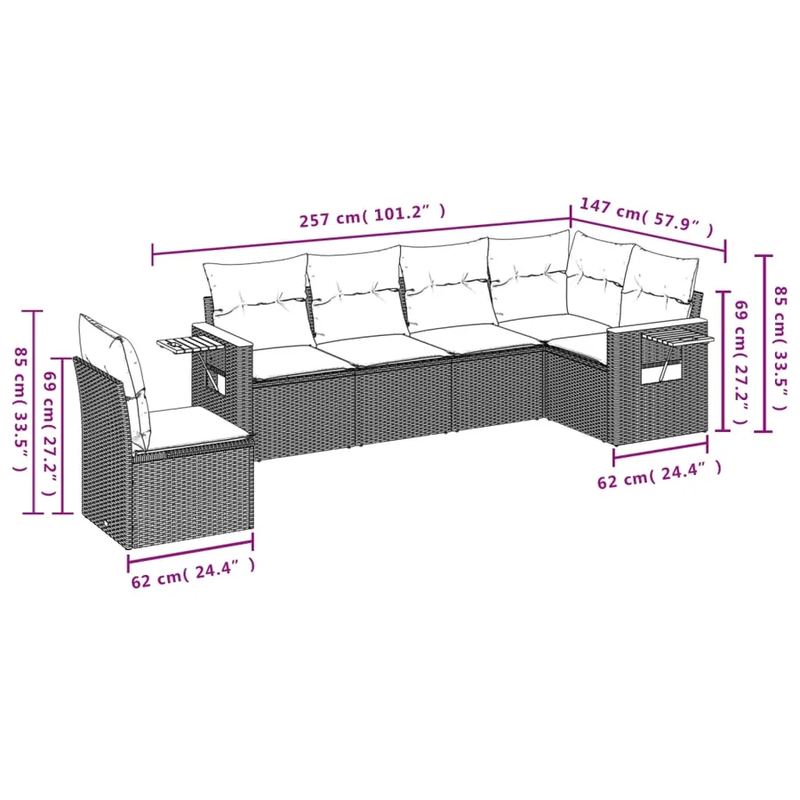Salon de jardin avec coussins 6 pcs beige résine tressée - 8