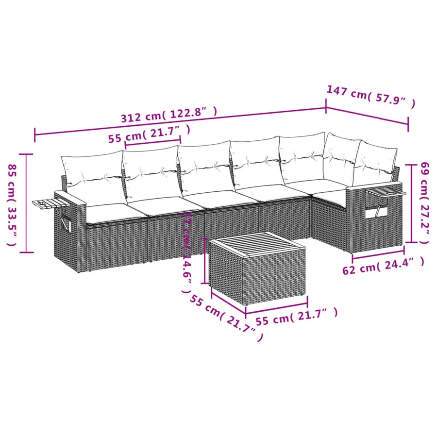 Salon de jardin avec coussins 7 pcs beige résine tressée - 10