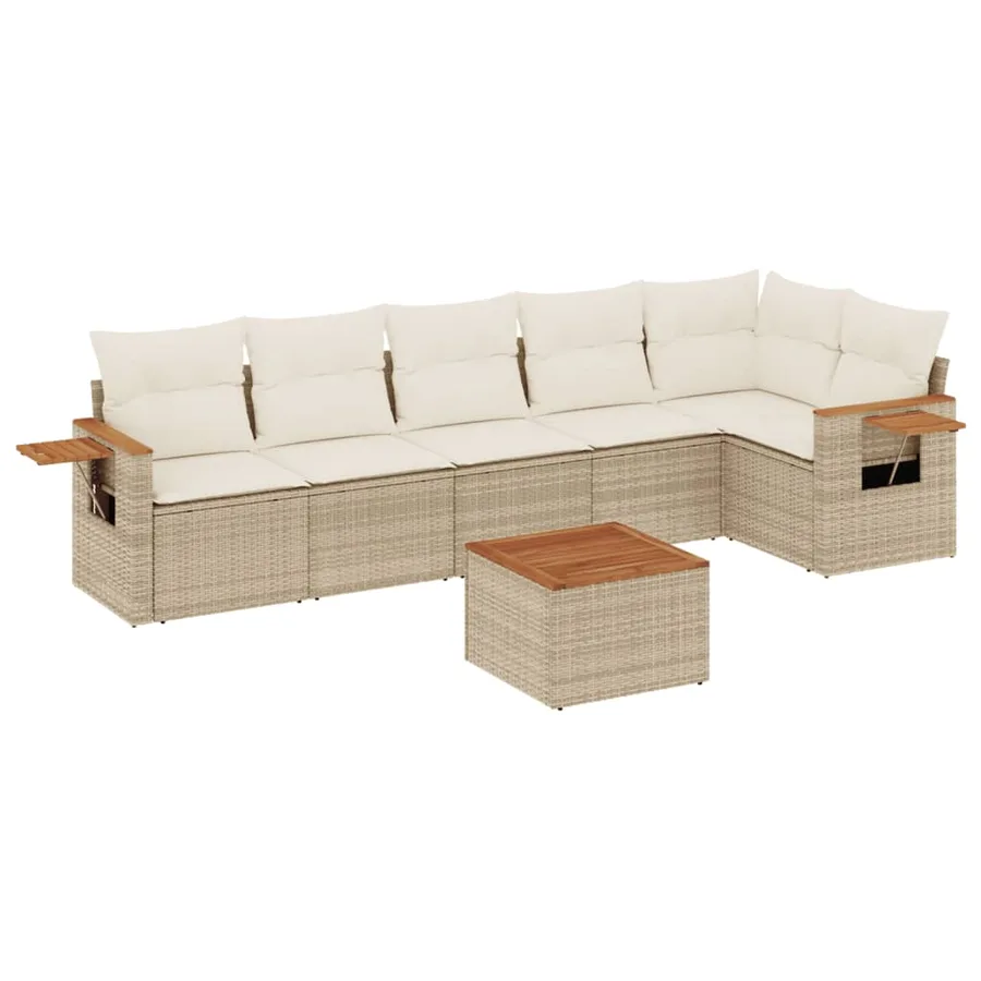 Salon de jardin avec coussins 7 pcs beige résine tressée - 6