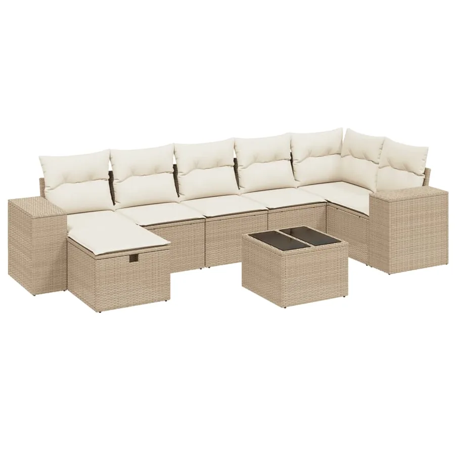 Salon de jardin avec coussins 8 pcs beige résine tressée - 2