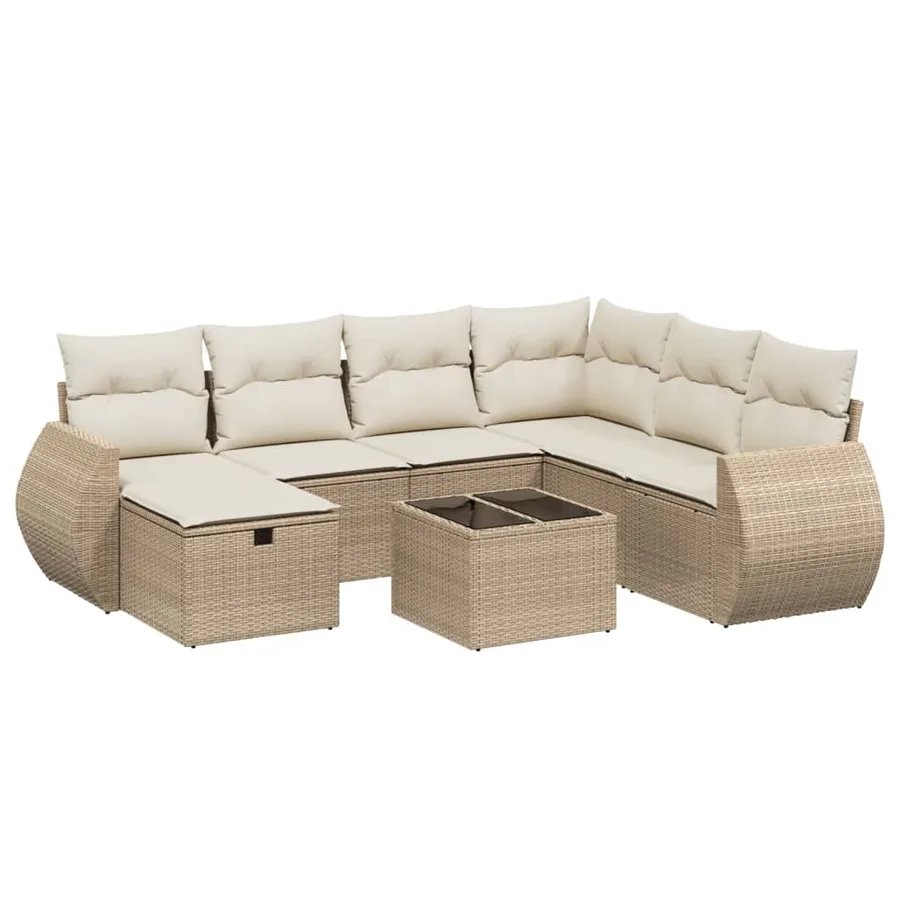 Salon de jardin avec coussins 8 pcs beige résine tressée - 2
