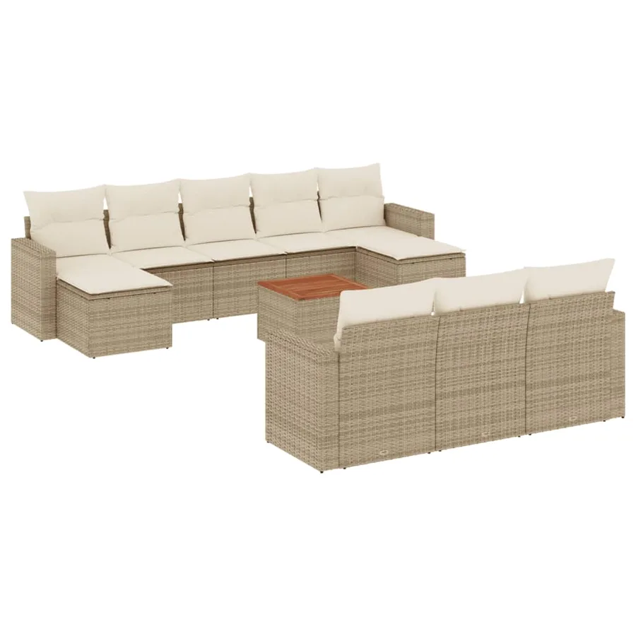 Salon de jardin 11 pcs avec coussins beige résine tressée - 2