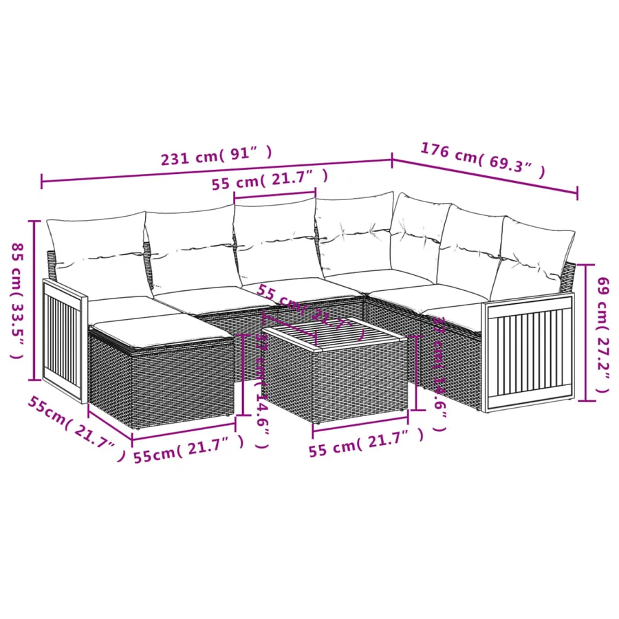 Salon de jardin avec coussins 8 pcs beige résine tressée - 9