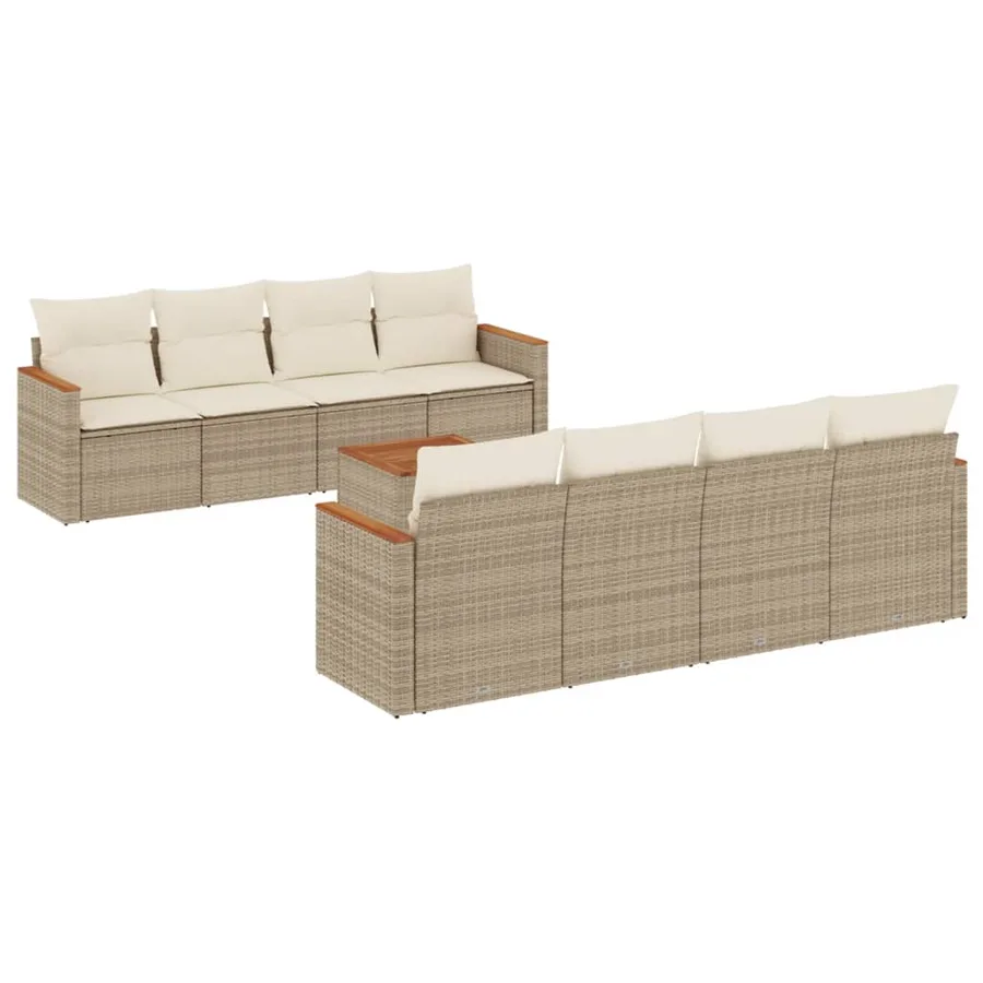 Salon de jardin avec coussins 9 pcs beige résine tressée - 2