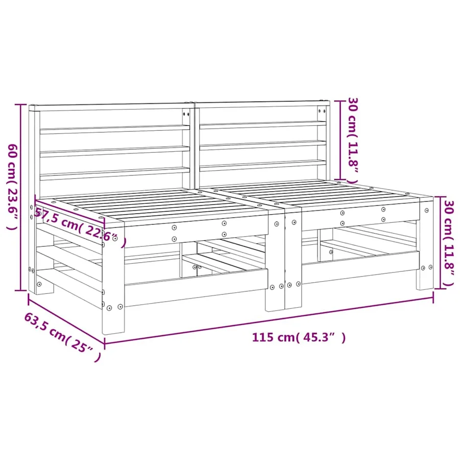 Canapés centraux de jardin 2 pcs marron miel bois de pin solide - 8