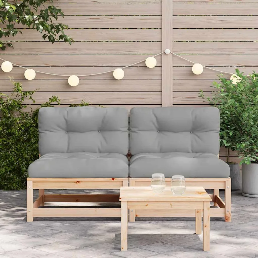 Canapés de jardin sans accoudoirs coussins 2pcs bois massif pin - 3