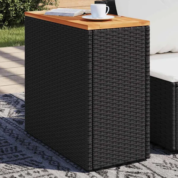 Table d'appoint de jardin avec plateau en bois noir 58 x 27,5 x 55 cm en résine tressée