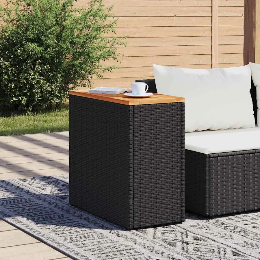 Table d'appoint de jardin avec plateau en bois noir 58 x 27,5 x 55 cm en résine tressée - 3