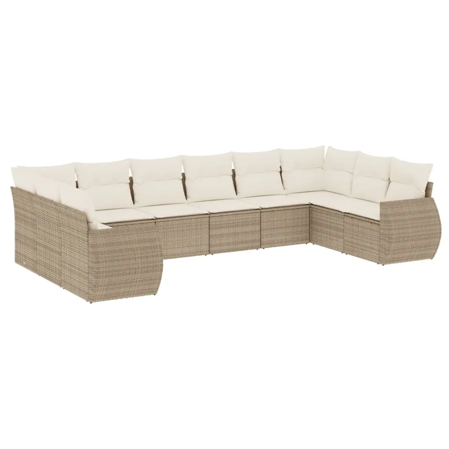 Salon de jardin avec coussins 10 pcs beige résine tressée - 2