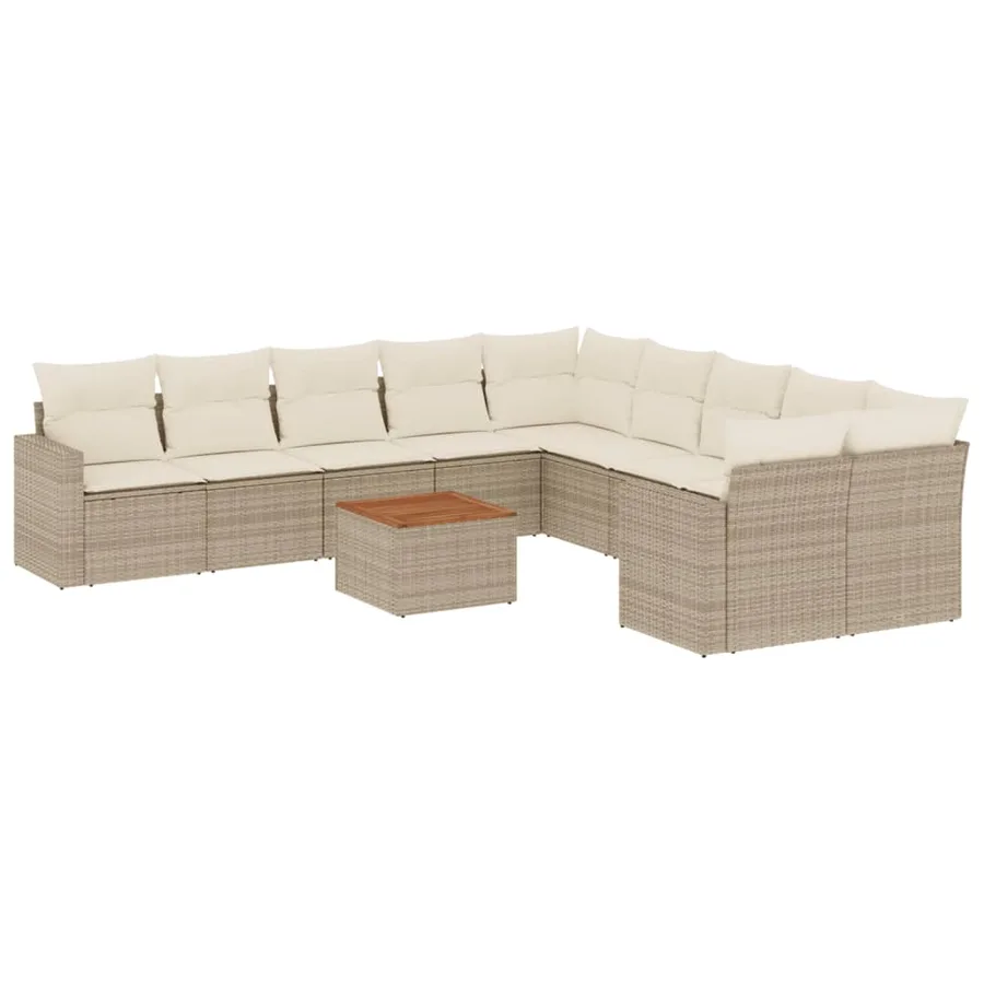 Salon de jardin 11 pcs avec coussins beige résine tressée - 2