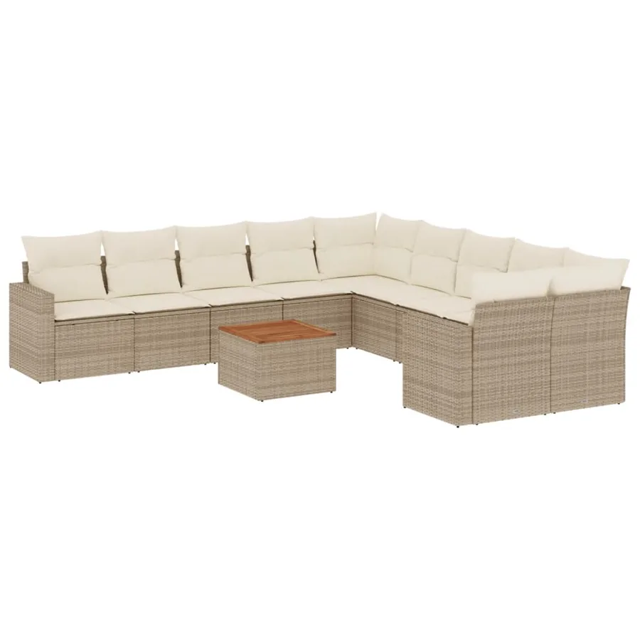 Salon de jardin 11 pcs avec coussins beige résine tressée - 2