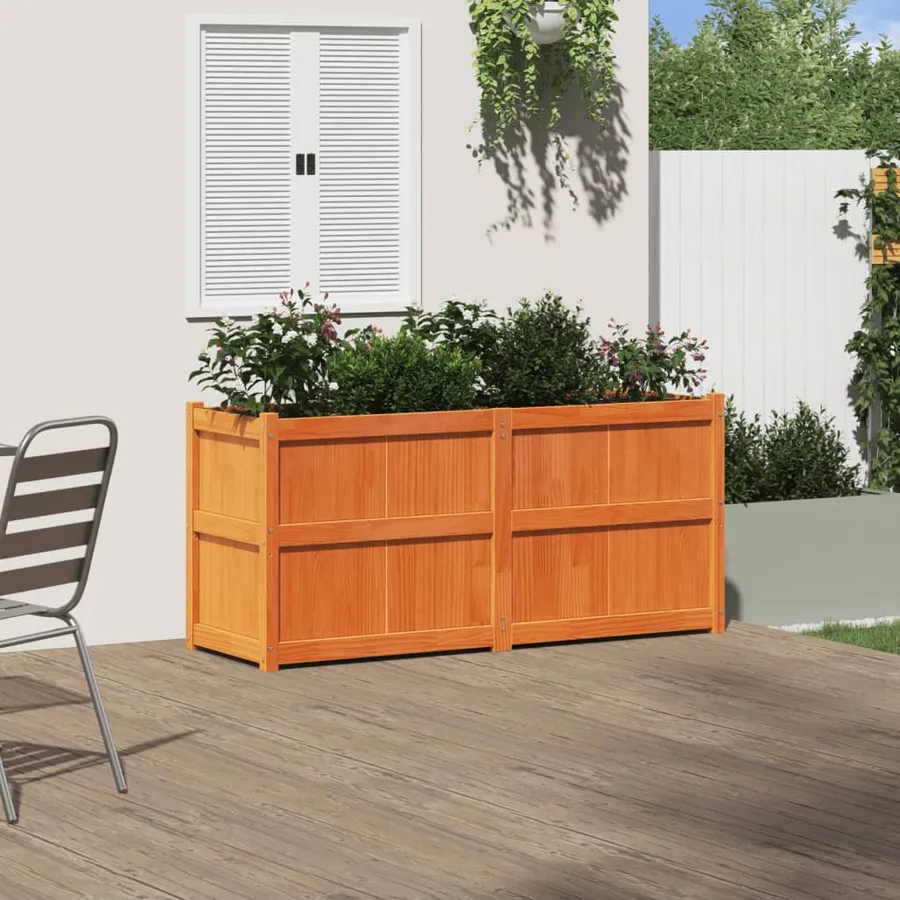 Jardinière cire marron 150x50x70 cm bois de pin massif - 3