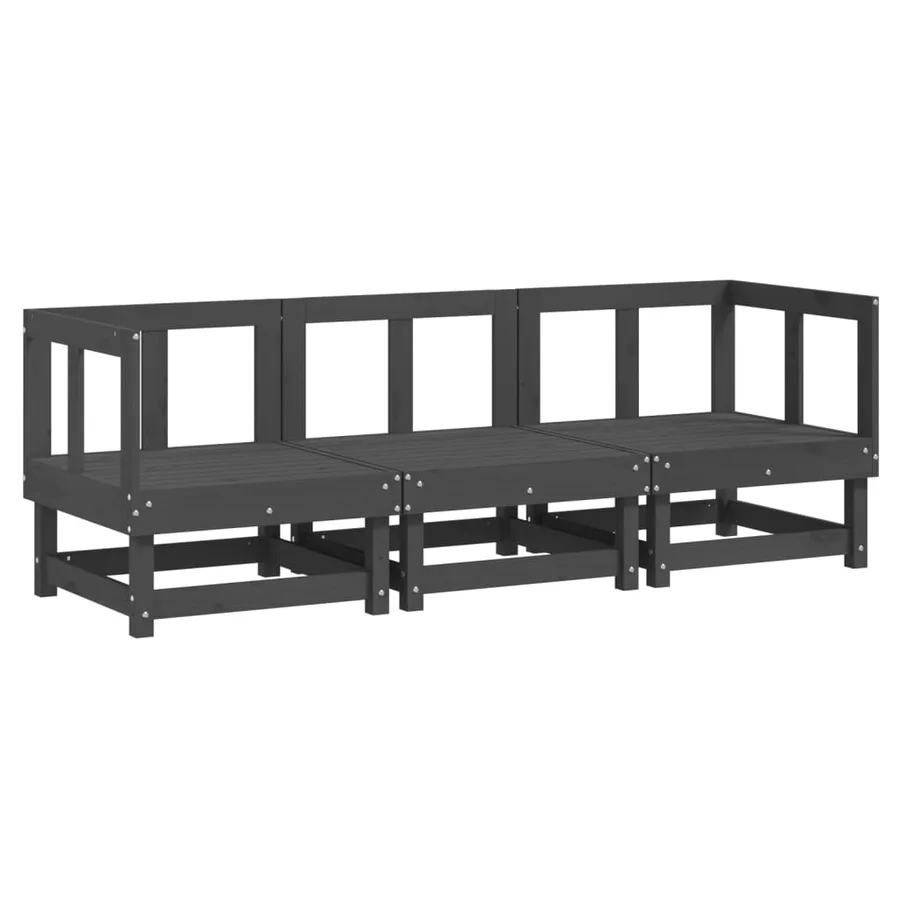 Salon de jardin 3 pcs gris bois massif de pin - 2