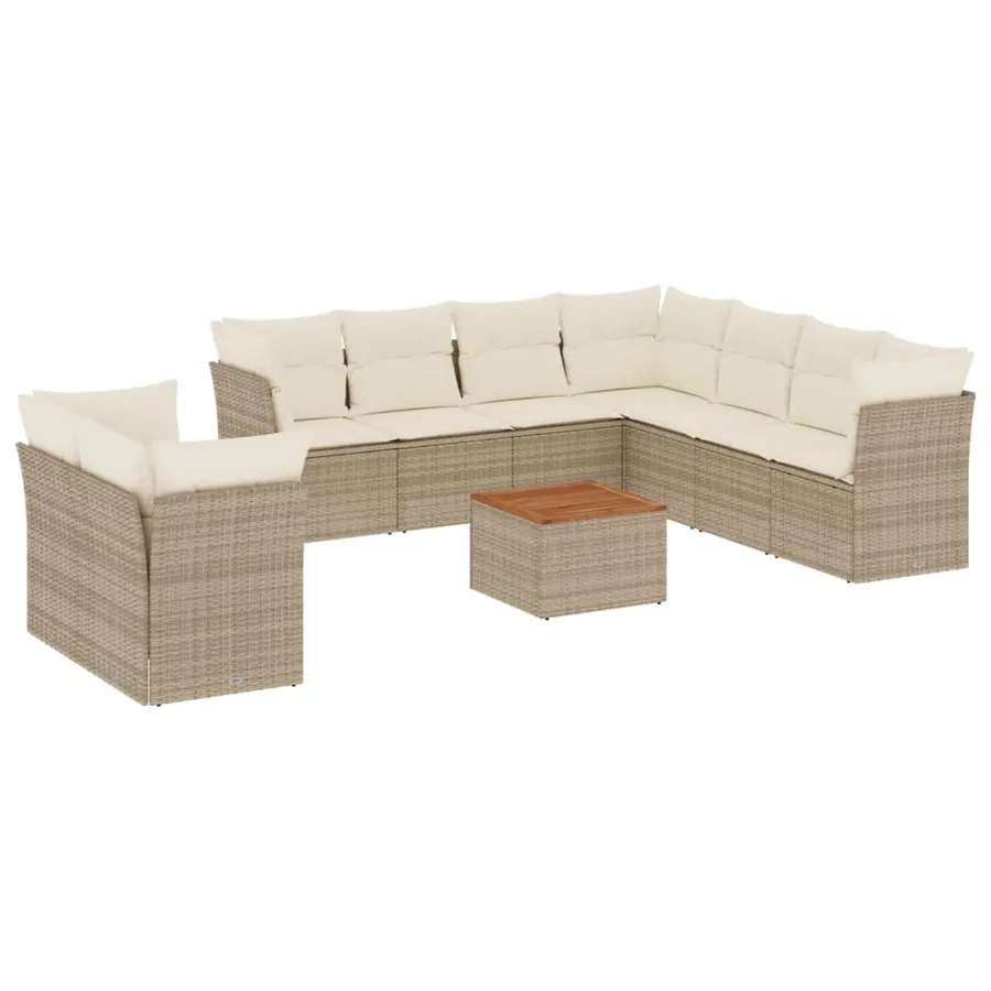 Salon de jardin avec coussins 10 pcs beige résine tressée - 2