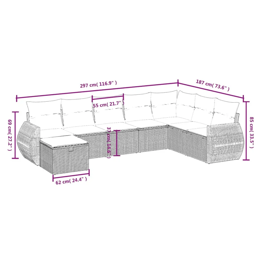 Salon de jardin avec coussins 8 pcs beige résine tressée - 4