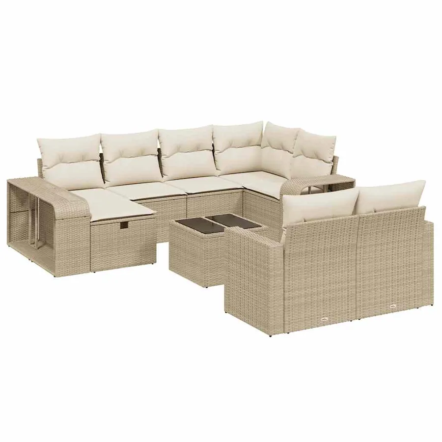 Salon de jardin 11 pcs avec coussins beige résine tressée - 2