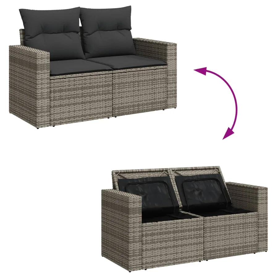 Canapé de jardin 2 places avec coussins gris résine tressée - 7