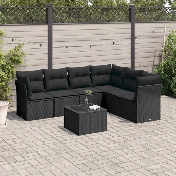 Salon de jardin 7 pcs avec coussins noir résine tressée 55 x 62 x 69 cm - 56,6 kg