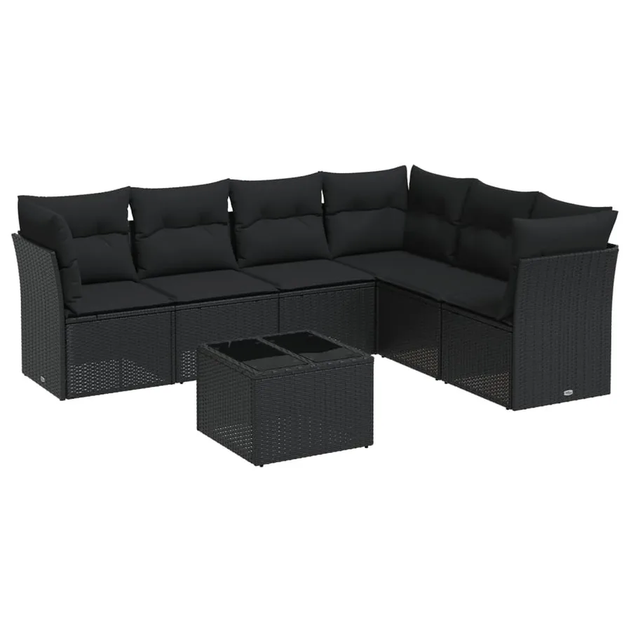 Salon de jardin 7 pcs avec coussins noir résine tressée 55 x 62 x 69 cm - 56,6 kg - 2