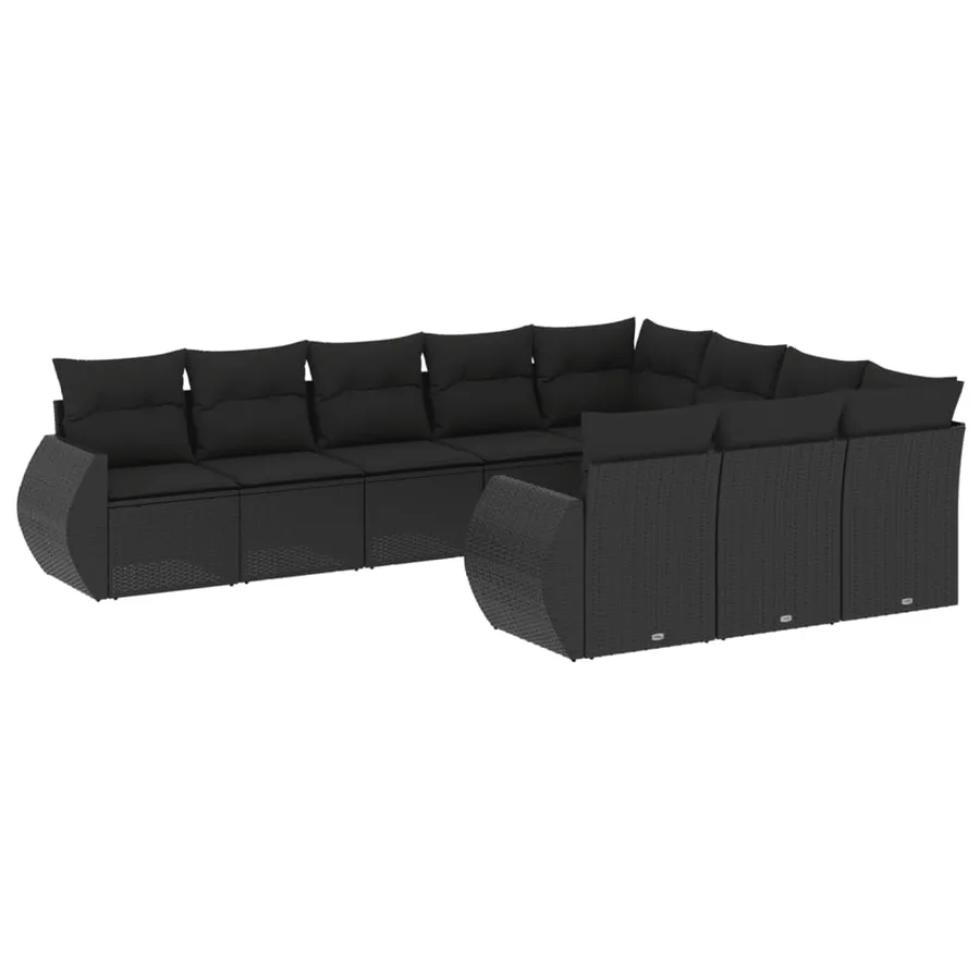 Salon de jardin 10 pcs avec coussins noir résine tressée - 2