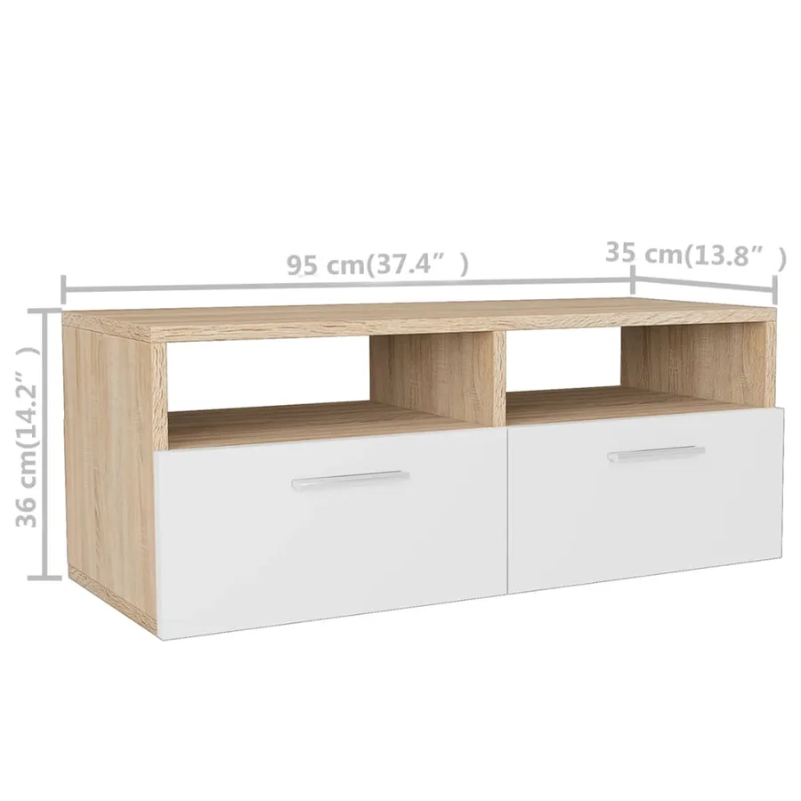 Meubles TV 2 pcs Bois d’ingénierie 95x35x36 cm Chêne et blanc - 6