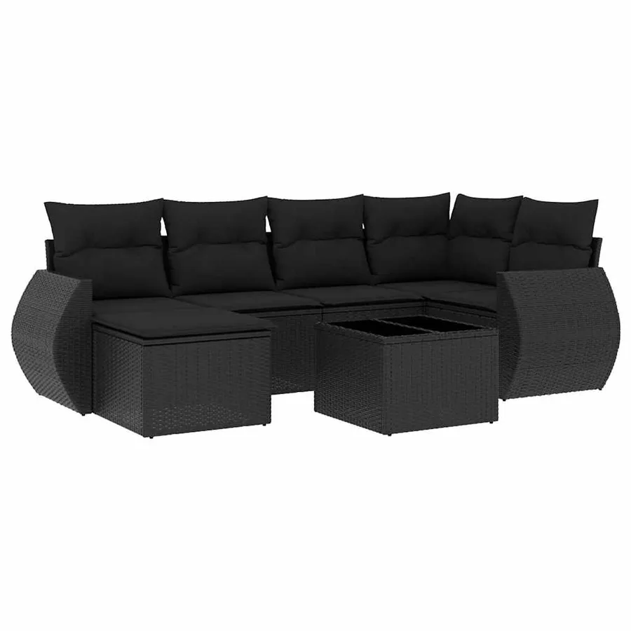 Salon de jardin 7 pcs avec coussins noir résine tressée 62 x 62 x 69 cm - 57,0 kg - 2