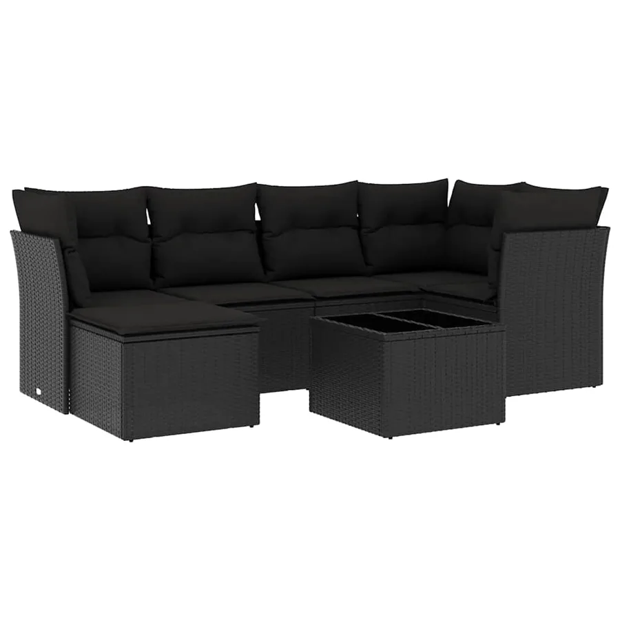 Salon de jardin 7 pcs avec coussins noir résine tressée 55 x 62 x 69 cm - 57,5 kg - 2