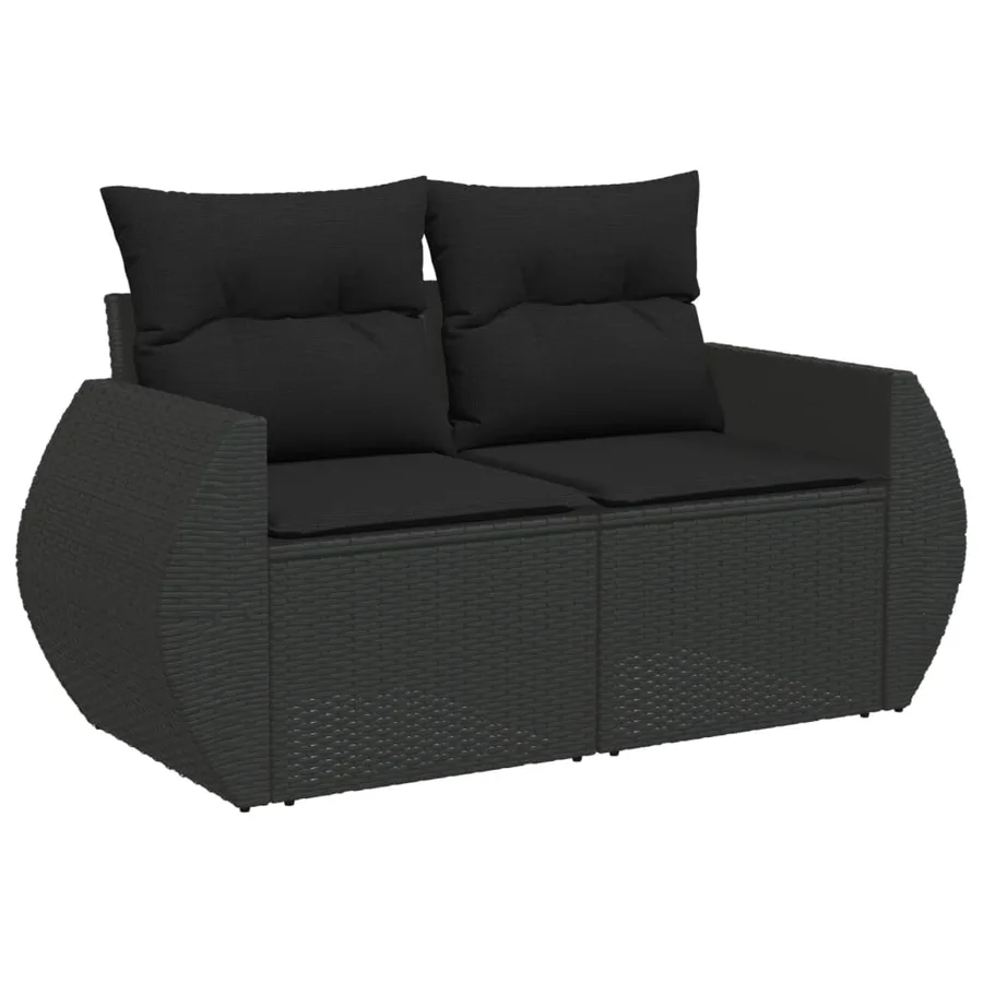 Salon de jardin 10 pcs avec coussins noir résine tressée - 3