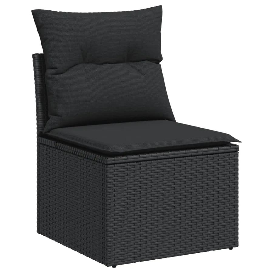 Salon de jardin 10 pcs avec coussins noir résine tressée - 5