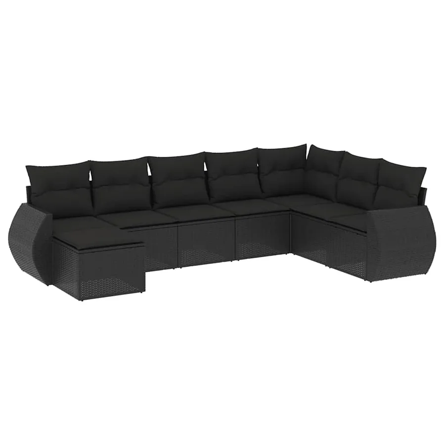 Salon de jardin 8 pcs avec coussins noir résine tressée - 2
