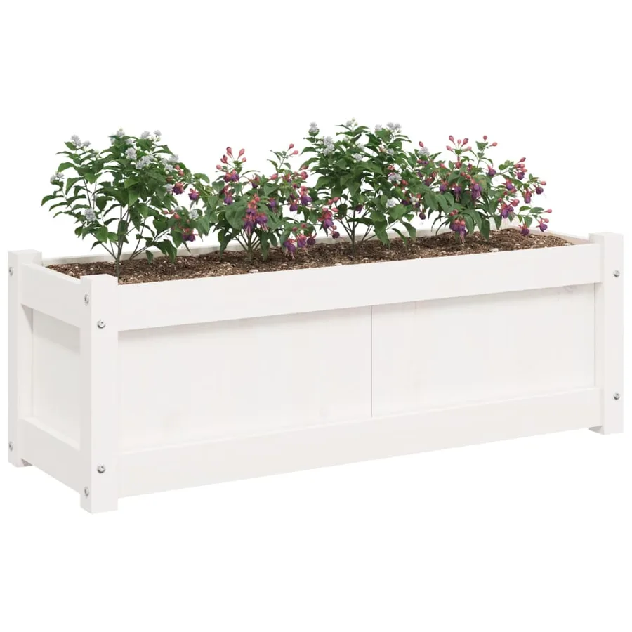 Jardinière blanc 90x31x31 cm bois massif de pin - 4