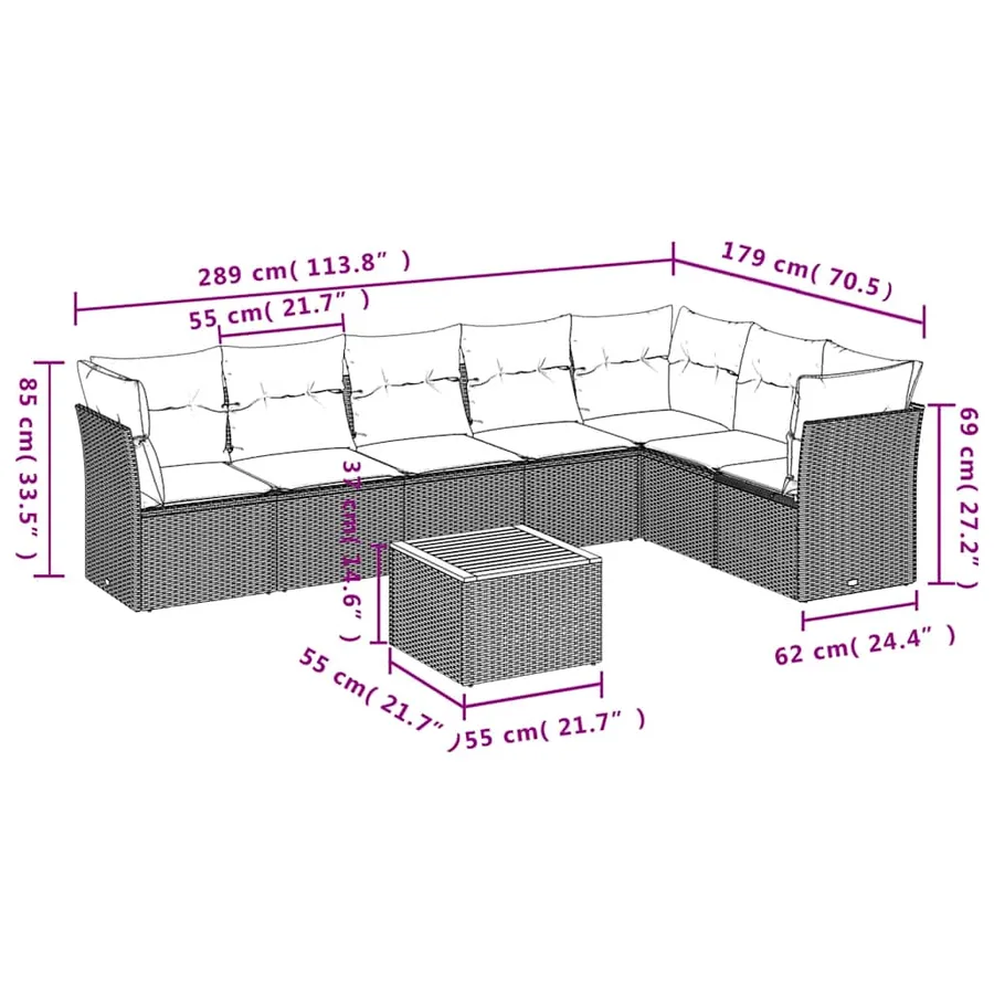 Salon de jardin 8 pcs avec coussins noir résine tressée - 3