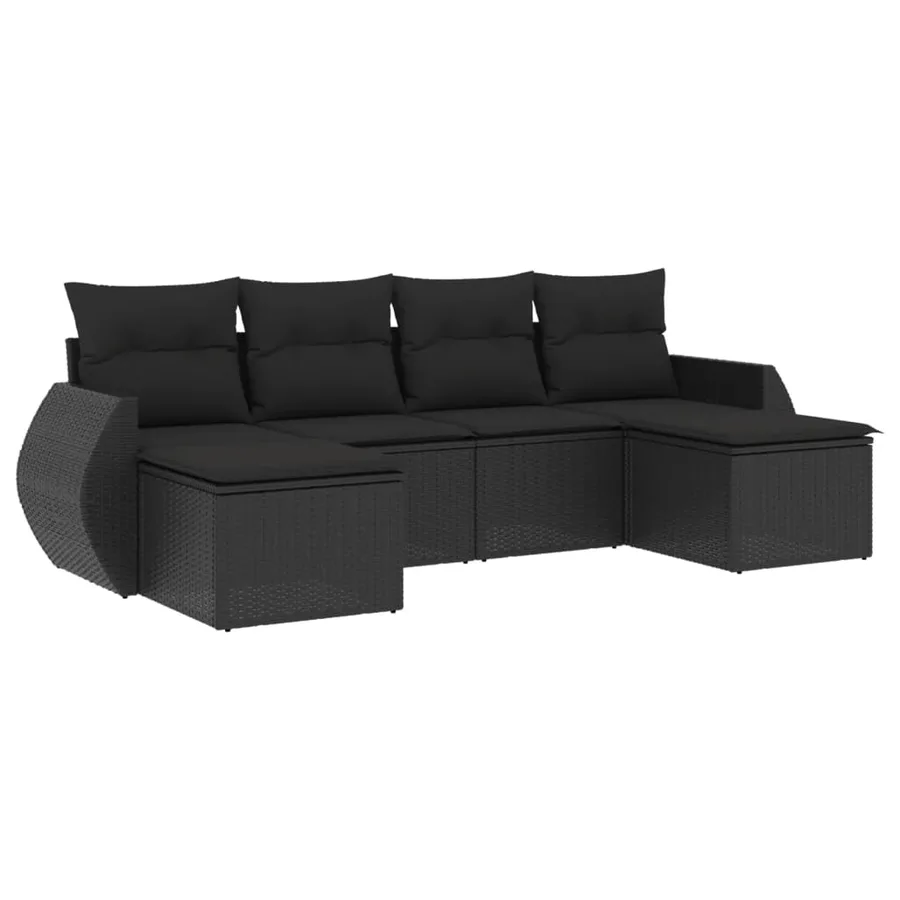 Salon de jardin 6 pcs avec coussins noir résine tressée - 2