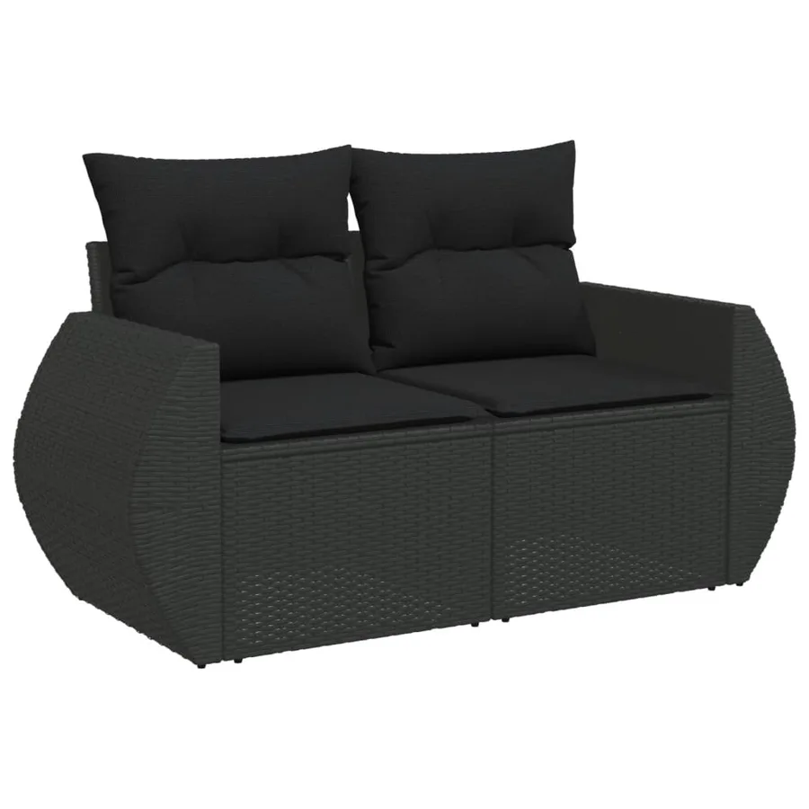 Salon de jardin 6 pcs avec coussins noir résine tressée - 3
