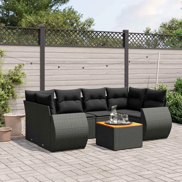 Salon de jardin 7 pcs avec coussins noir résine tressée 62 x 62 x 69 cm - 59,1 kg